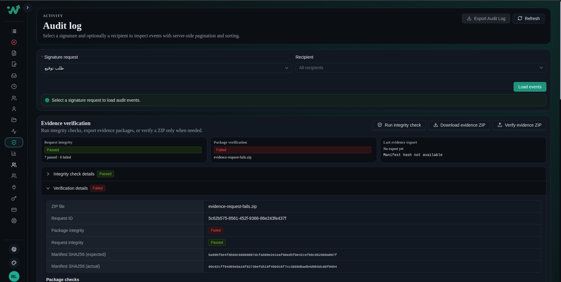 Journal d’audit · Mode sombre